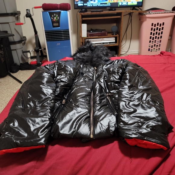 AOX WOMEN WINTER FAUX FUR HOODED DOWN JACKET WARM THICKEN COAT SLIM BLACK WITH R - Picture 2 of 10